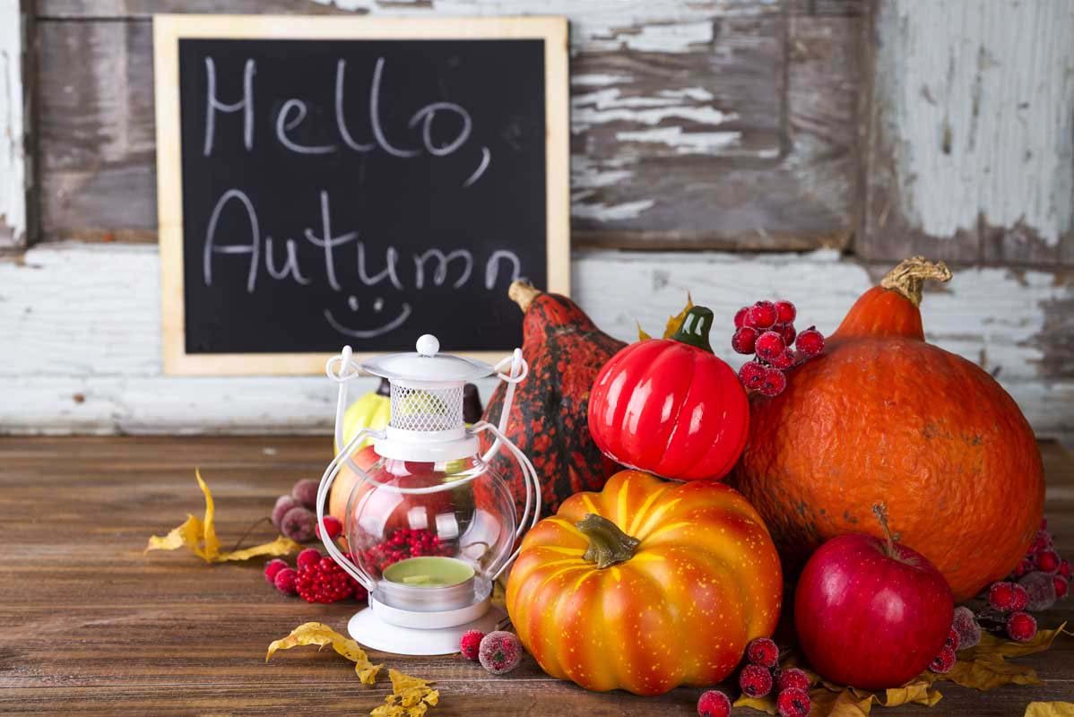 lantern with candle pumpkins and autumn decoration