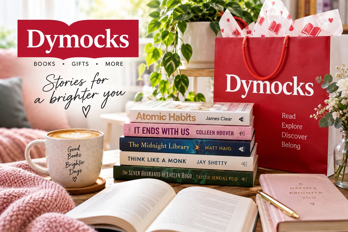 Dymocks-inspired books and gifts arranged for a cosy reading moment