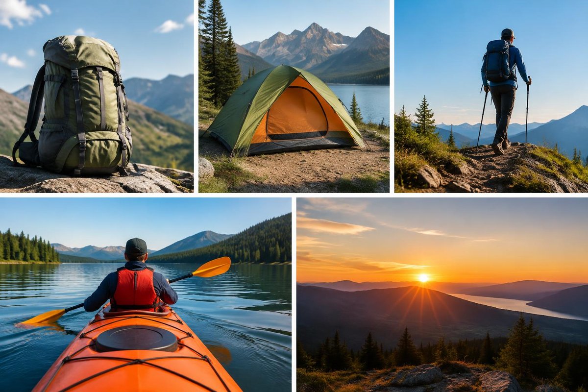 Design:Backpack iconTent iconHiking iconKayak iconSunrise icon
